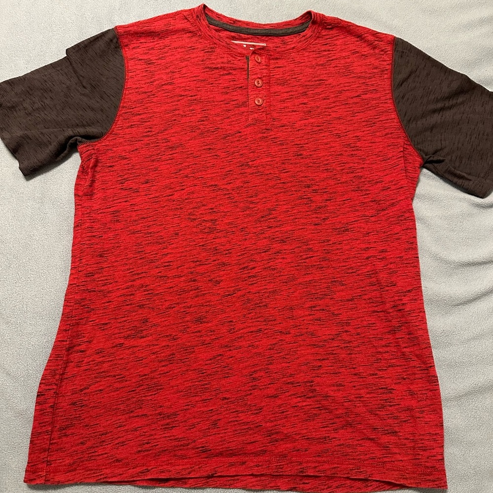 Boys XL red t-shirt with blackish grey sleeves